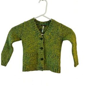 Mini Boden Baby Cardigan Green & Yellow Knit Sweater With Button Front Size 4